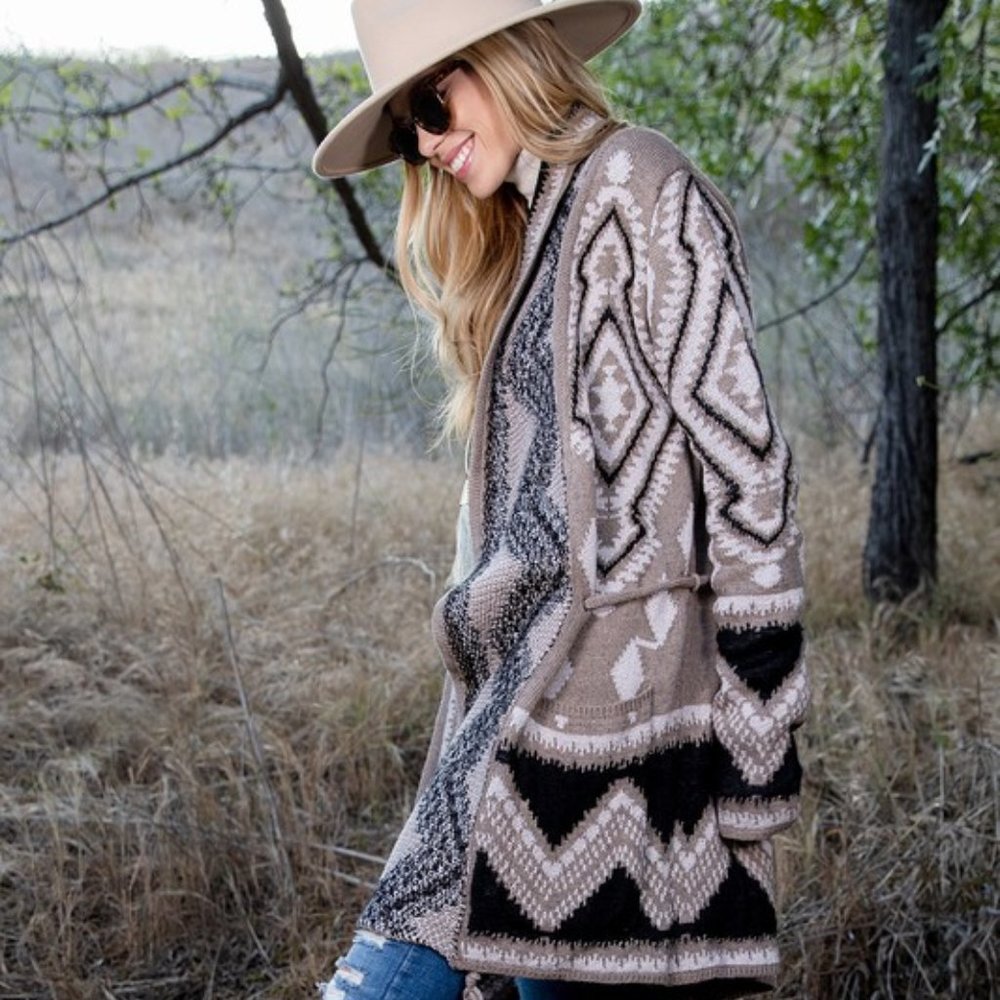 New Aztec Tribal Boho Western Ski Montana Cardigan Sweater Southwest Coat - Picture 9 of 12